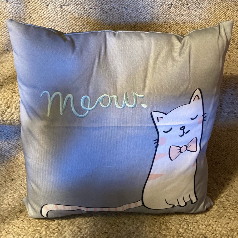 Grey Cat Meow Toss Pillow